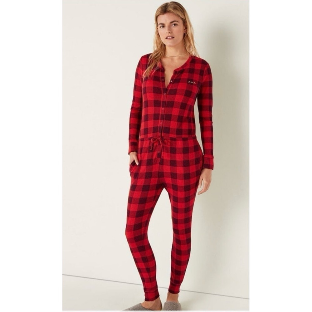 VS Pink Red Plaid Onesie XXL